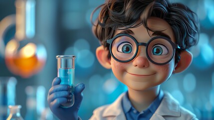 Cute little boy scientist with test tube in the laboratory
