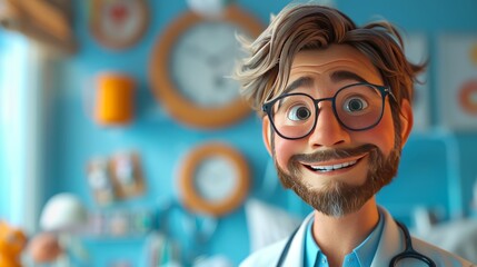 3d Portrait of a smiling doctor with stethoscope in his office