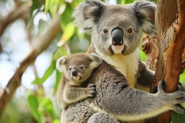 Obraz premium Mother koala with baby, AI generated
