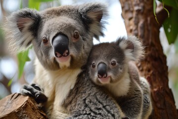 Fototapeta premium Mother koala with baby, AI generated