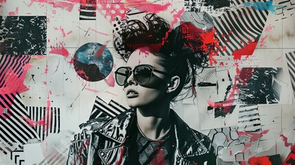 A woman exudes attitude in sunglasses and a leather jacket