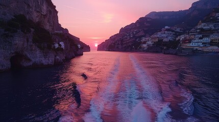 Enjoying a sunset cruise along the Amalfi Coast Italy with stunning views of the colorful villages...