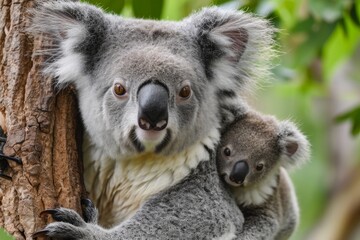 Obraz premium Mother koala with baby, AI generated
