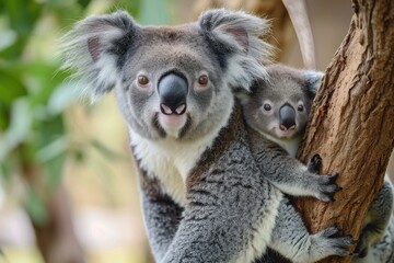 Naklejka premium Mother koala with baby, AI generated