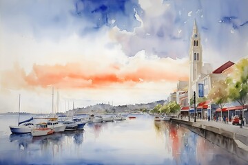 Naklejka premium Geelong Australia Country Landscape Illustration Art