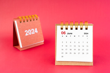 2024 June Mini Calendar On Red Background