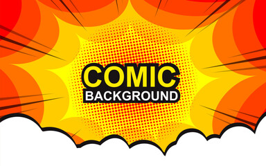 Pop art comic background with halftone colors and cute clouds vector © HITO STOUNTIO