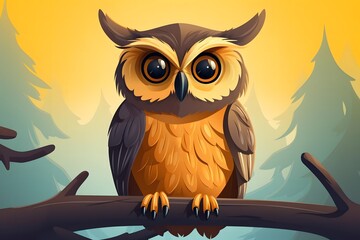 Obraz premium Owl flat design front view wildlife theme animation Complementary Color Scheme