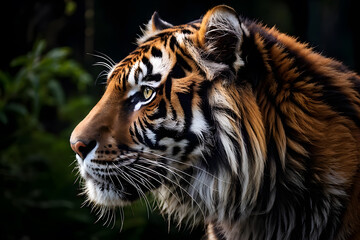 Fototapeta premium Jungle Tiger Profile. Ideal for nature documentaries, wildlife conservation campaigns, and jungle-themed designs