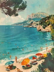 sunshine retro beach vacation French riviera