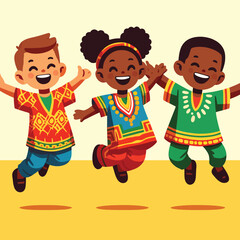 Cartoon of African children jumping with joy