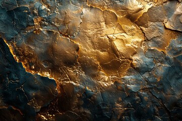 Obraz premium Close-up of a textured golden surface, showcasing the interplay of light and shadow on the rough texture