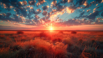 Colorful sunset over an endless desert landscape