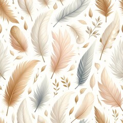 pastel beign seamless pattern with feathers, generative ai