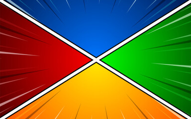 Colorful comic pop art background template with halftone effect.