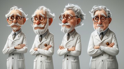 Senior doctor 3d character with different facial expressions