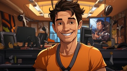 Portrait of a cartoon happy young man smiling
