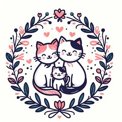 Many cats in a wreath art realistic lively has illustrative meaning illustrator.