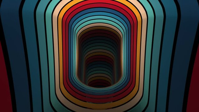 Vintage Striped Backgrounds, seamless loop animation, Retro Colors from the 1970s 1980s, 70s, 80s, 90s. Retro vintage 70s style stripes background footage lines. Endless tunnel moving design eighties 