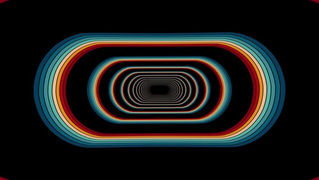 Vintage Striped Backgrounds, seamless loop animation, Retro Colors from the 1970s 1980s, 70s, 80s, 90s. Retro vintage 70s style stripes background footage lines. Endless tunnel moving design eighties 