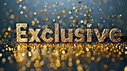 The word "Exclusive" sparkles in golden glitter against a bokeh background, conveying luxury and high-end exclusivity, perfect for special offers and premium branding
