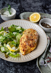 Roasted parmesan chicken with fresh green salad