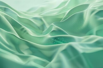 Obraz premium Green gradient minimal backdrops with flowing particles create a serene yet dynamic geometric shape environment, Sharpen 3d rendering background