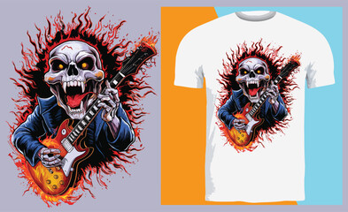 Scray,rabid skull playing electric guitar, spooky, T-Shirt