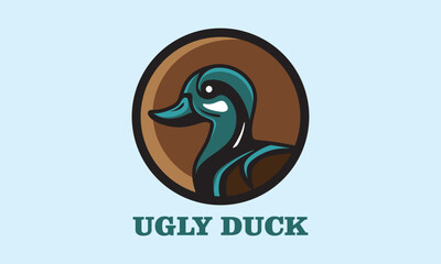 UGLY DUCK IN CIRCLE LOGO, silhouette of cute duck head vector illustrations