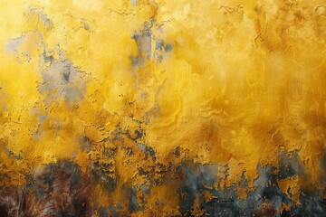 An abstract background showcasing a yellow and blue painted wall with peeled paint and grunge textures