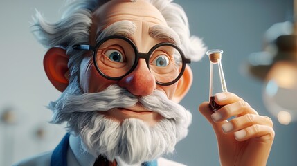 Funny scientist with test tube