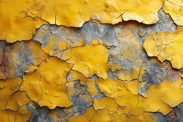 Naklejka premium A detailed texture of peeling yellow paint on a wall, creating a sense of decay and aging, yet vibrant