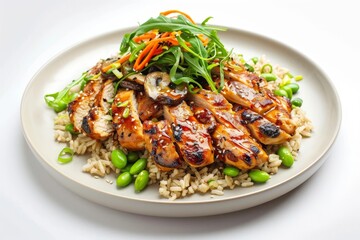 Fototapeta premium Vibrant Ginger-Chicken Rice Salad with Teriyaki Glaze