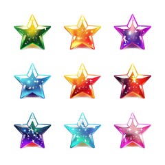 Obraz premium A collection of colorful stars with a white background.