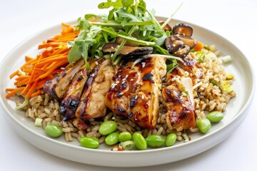 Fototapeta premium Colorful Array of Ginger Chicken Rice Salad with Fresh Vinaigrette