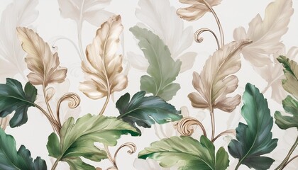acanthus leaves seamless foliage pattern medieval vintage style painted baroque botanical leaves