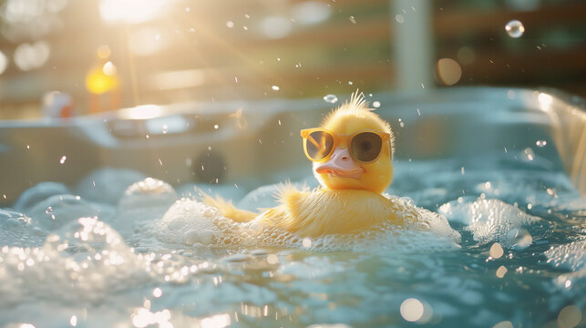 Lively Tweety in Sunglasses Enjoying Hot Tub Bliss with Canon EOS R6