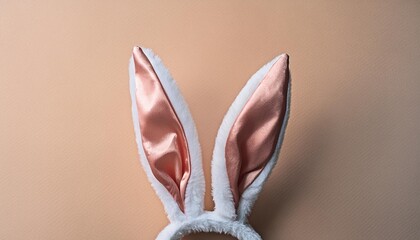 peach rabbit ears popping up on a peach background minimalistic easter banner with ample copy space