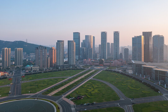 Aerial photography of Dalian Xinghai Square and surrounding buildings
