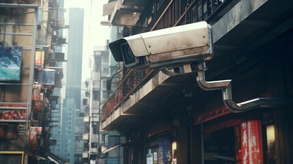 CCTV security camera on city background