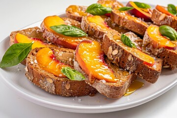 Delightful Almond Butter and Peach Toasts with Fresh Basil