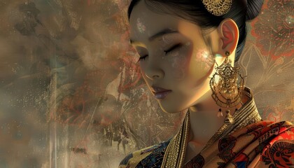 Thai art style creative design infuses the calmness of Buddhist teachings into the dynamic world of fashion shows, utilizing a banner sharpen with copy space