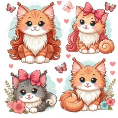 Many cartoon cats art art realistic has illustrative meaning card design illustrator.