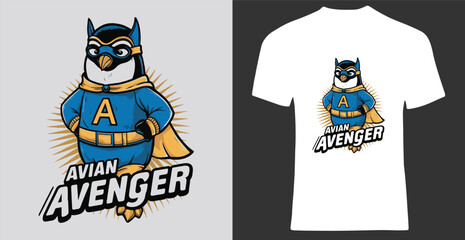 a quirky and humorous design of a penguin dressed