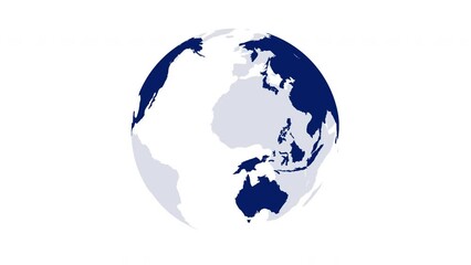 Loopable continents blue silhouette rotating on white background