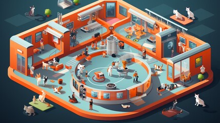 Pet adoption design of rescue center theme animation vivid in cinematic detail with clean focus