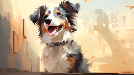 Pet training view in obedience class theme watercolor colored pastel, hyper realistic detail with sharp focus