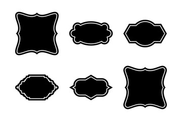 Label Frame Emblems Badges Shape black Glyph pictogram symbol visual illustration Set 