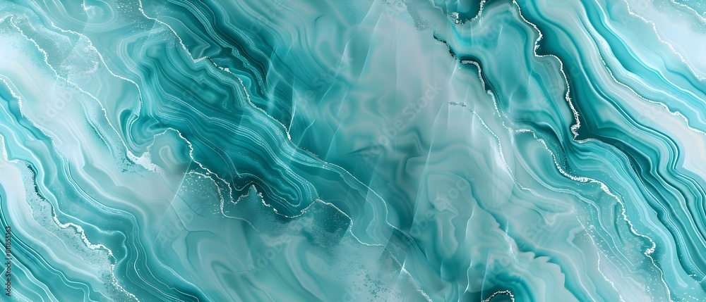 Poster Abstract turquoise marble texture background with smooth wavy lines, elegant and modern design. Seamless loop repeatable patterns. 