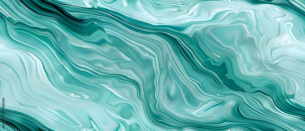 Poster Abstract turquoise marble texture background with smooth wavy lines, elegant and modern design. Seamless loop repeatable patterns. 